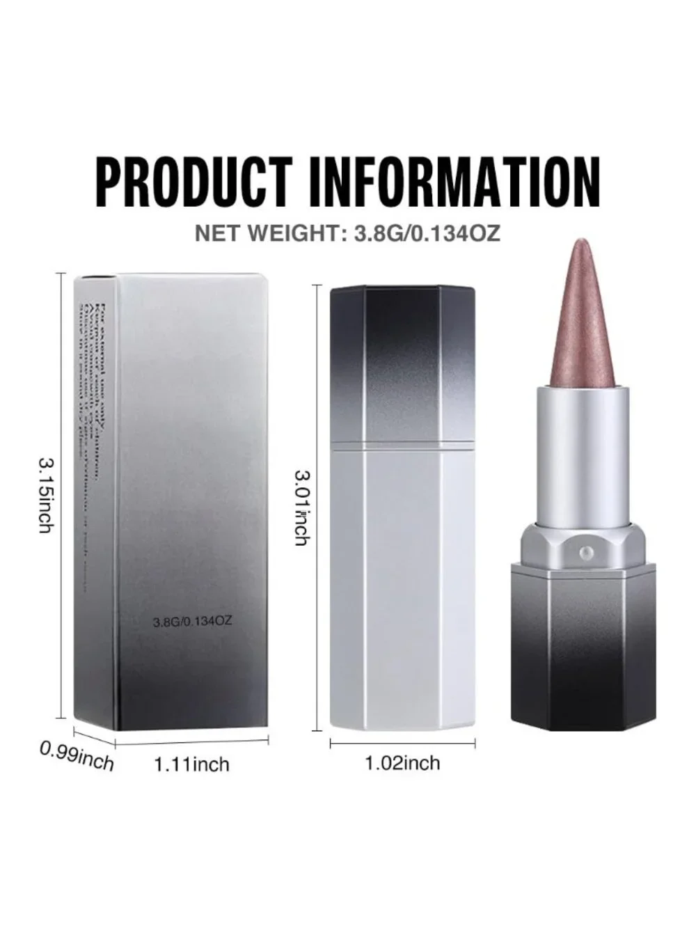 Women 1Pcs -02-2 Shimmery Metallic Cone-Tip Glitter Lipstick and Lip Liner
